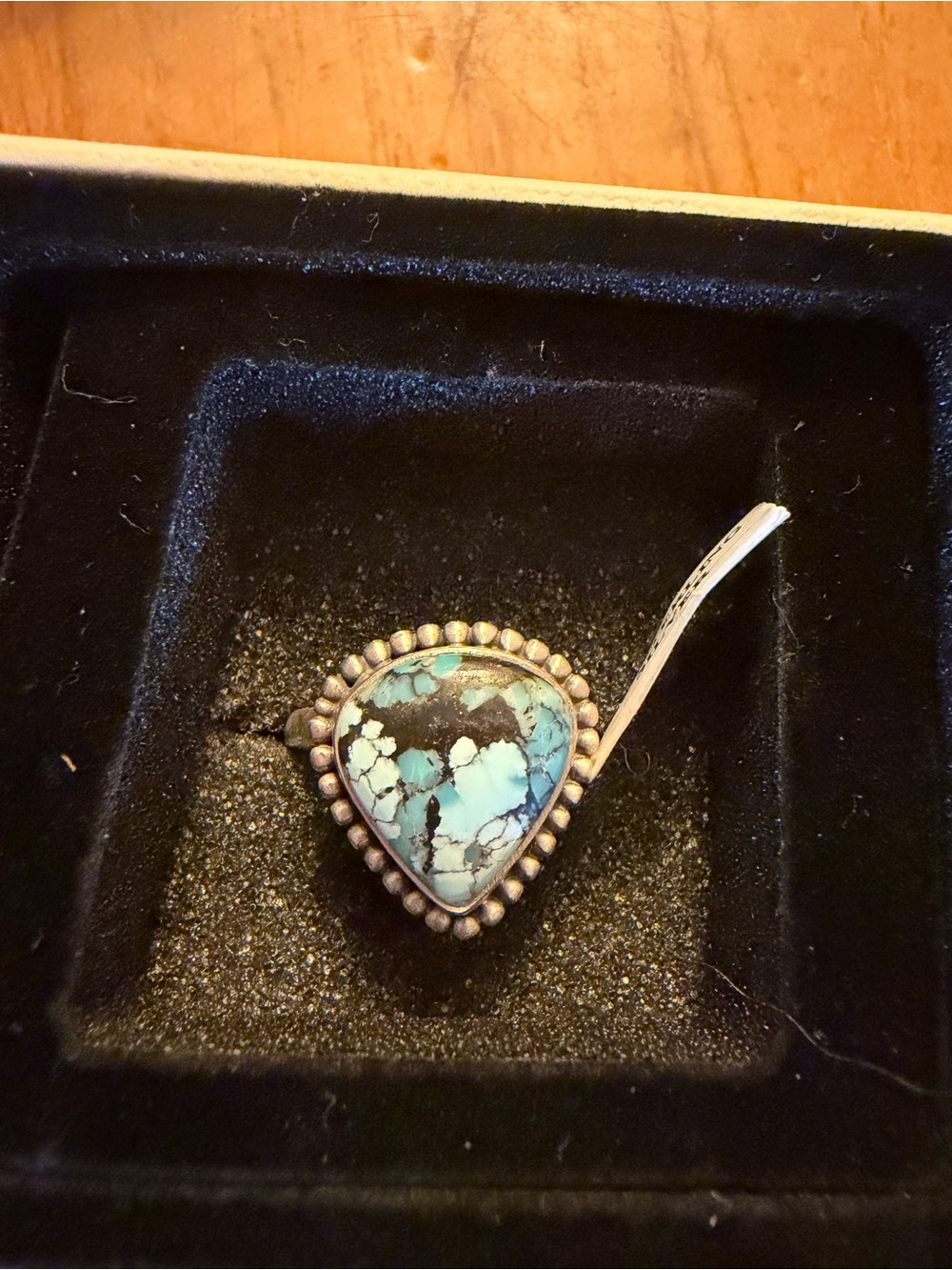 Teardrop Turquoise Ring with Beaded Silver Adjustable